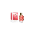 Frasco del perfume Rabanne Million Gold, con un diseño geométrico en tono oro rosado, acompañado de su caja a juego en colores rosa y blanco. Ambos se presentan sobre un fondo blanco y transmiten una imagen de lujo, elegancia y glamour.