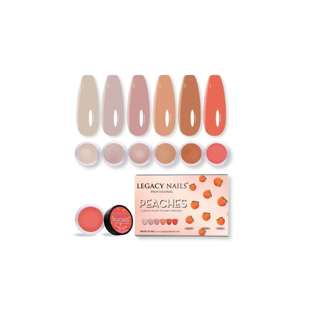 Emotion Beauty Supply LEGACY NAILS ACRYLIC NAIL POWDER PEACHES COLLECTION Coleccion 6pcs
