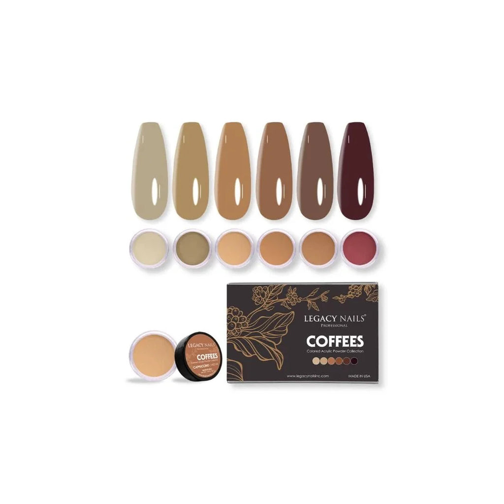 Emotion Beauty Supply LEGACY NAILS ACRYLIC NAIL POWDER COFFEES COLLECTION Coleccion 6pcs