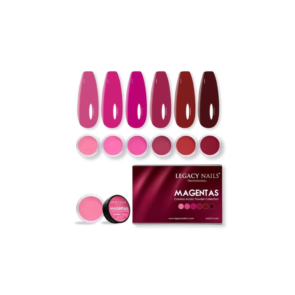 Emotion Beauty Supply LEGACY NAILS ACRYLIC NAIL POWDER MAGENTAS COLLECTION Coleccion 6pcs