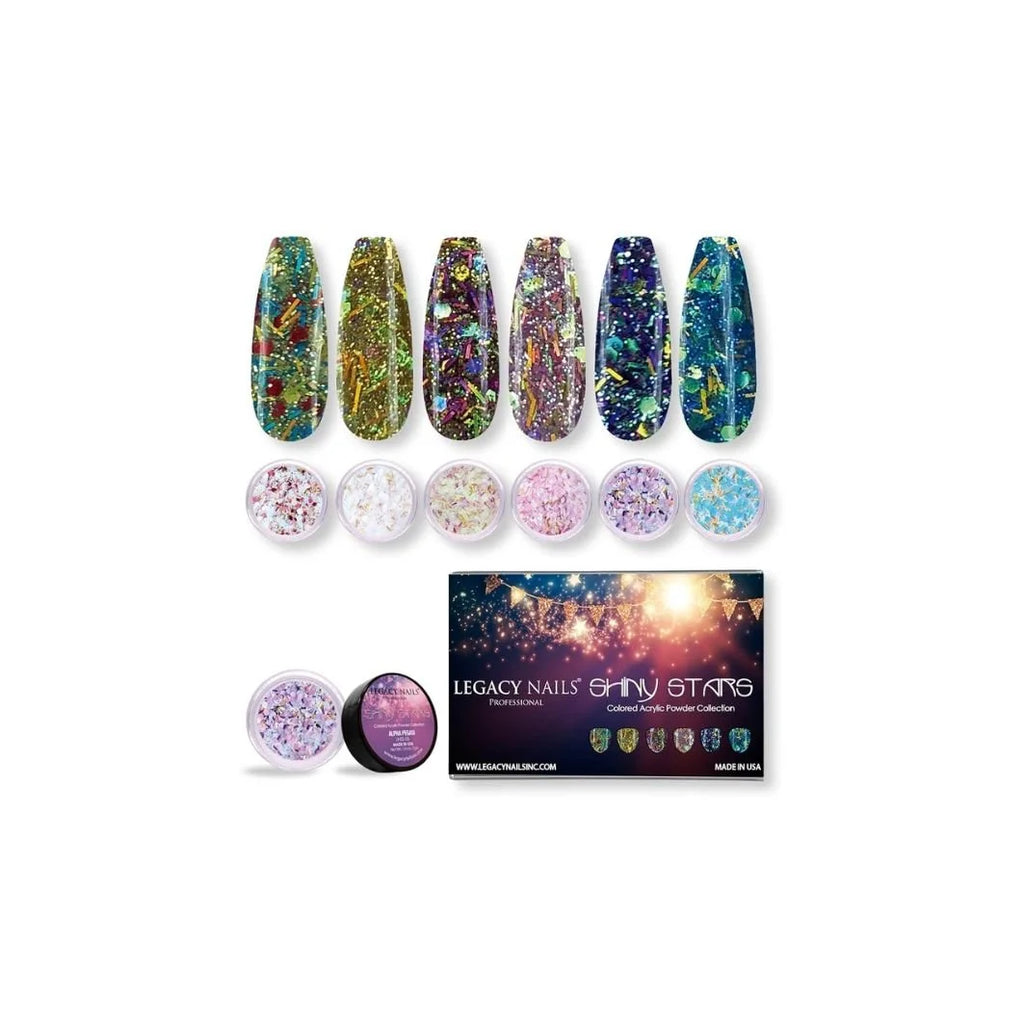 Emotion Beauty Supply LEGACY NAILS ACRYLIC NAIL POWDER SHINY STARS COLLECTION Coleccion 6pcs