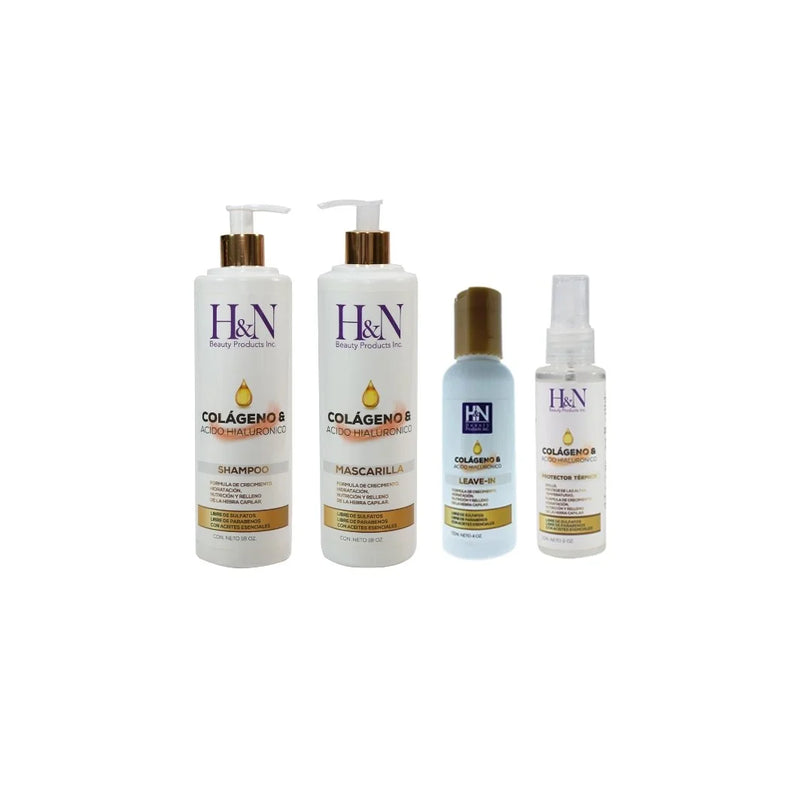 h&n H&N COLÁGENO & ACIDO HIALURÓNICO 4PCS SHAMPOO 18oz MASK 18oz LEAVE-IN 4oz PROTECTOR TÉRMICO 2oz Perfume