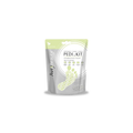 Una bolsa plateada y verde lima del kit desechable de pedicura de Avry Beauty, con un gráfico de huella punteada, sobre fondo blanco; empaque de cuidado estético limpio y clínico.