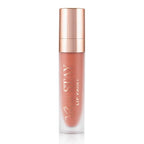Tubo de Lip Paint nude rosado de Beauty Creations con tapa rose-gold reflectante sobre un fondo blanco limpio, transmitiendo un look de producto de belleza pulido y elegante.